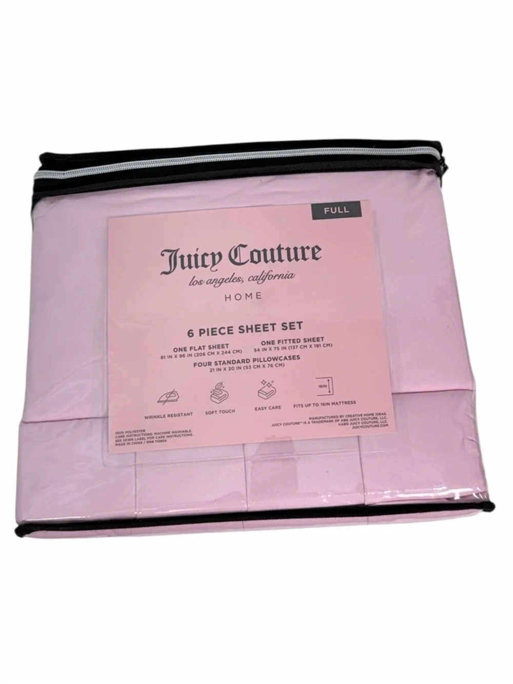 Juicy Couture Pink Full Sheet Set 6 Piece Bedding Set Flat Fitted Sheets